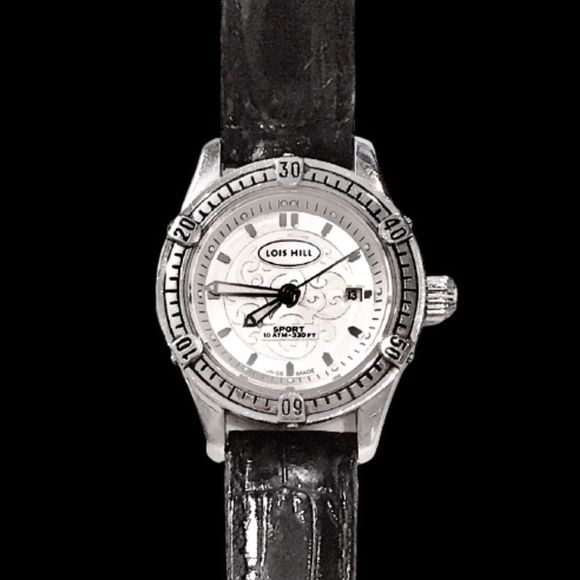 LOIS HILL Round White Filigree Scroll Sport Watch w/ Black Leather Embossed Band - Picture 7 of 7